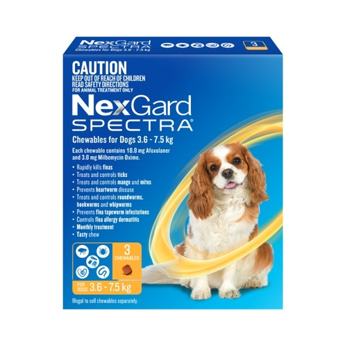 Nexgard Spectra Chews for Dogs Small 7.8 - 16.5lbs (3.6 -7.5kg) - Yellow