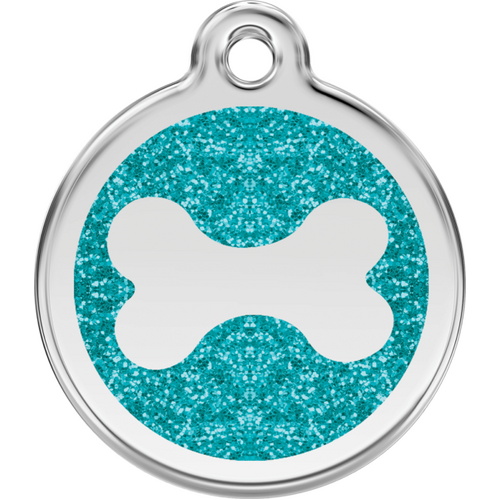 Red Dingo Glitter Bone Tag Aqua - Lifetime Guarantee - Cat, Dog, Pet ID Tag Engraved