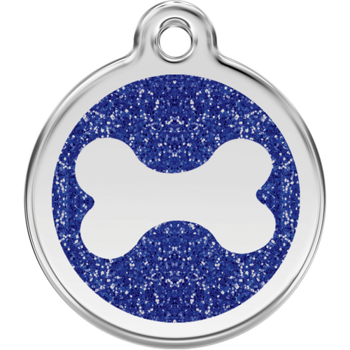 Red Dingo Bone Tag Glitter Blue - Lifetime Guarantee - Cat, Dog, Pet ID Tag Engraved