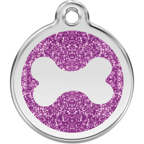 Red Dingo Glitter Bone Tag Purple - Lifetime Guarantee - Cat, Dog, Pet ID Tag Engraved