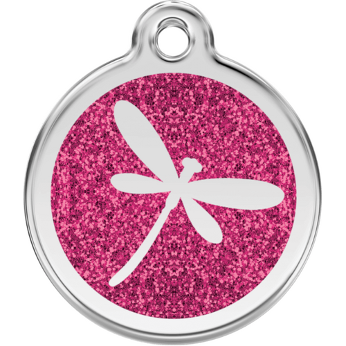 Red Dingo Fire Fly Glitter Tag - Hot Pink - Lifetime Guarantee - Cat, Dog, Pet ID Tag Engraved