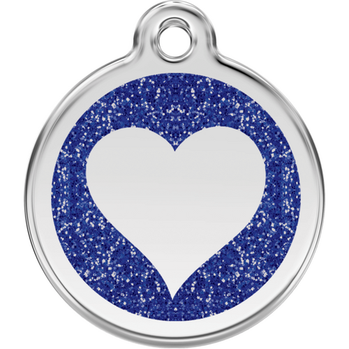 Red Dingo Glitter Blue Heart Tag - Lifetime Guarantee - Cat, Dog, Pet ID Tag Engraved