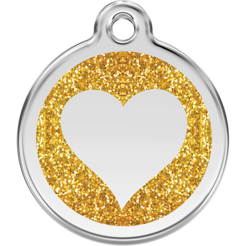 Red Dingo Glitter Gold Heart Tag - Lifetime Guarantee - Cat, Dog, Pet ID Tag Engraved