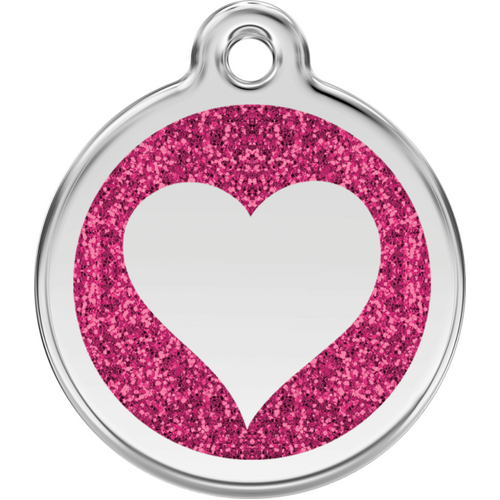 Red Dingo Glitter Hot Pink Heart Tag - Lifetime Guarantee - Cat, Dog, Pet ID Tag Engraved