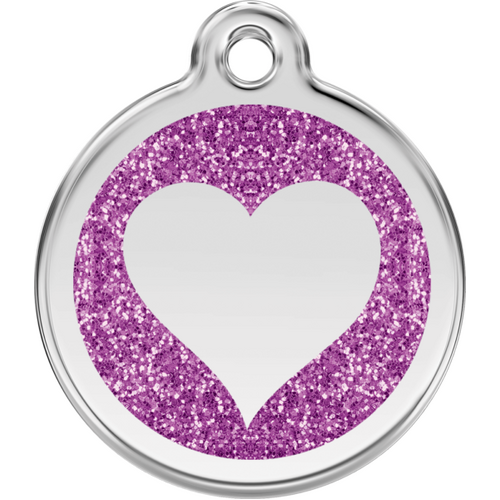 Red Dingo Glitter Purple Heart Tag - Lifetime Guarantee - Cat, Dog, Pet ID Tag Engraved