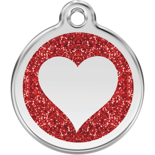 Red Dingo Glitter Red Heart Tag - Lifetime Guarantee - Cat, Dog, Pet ID Tag Engraved