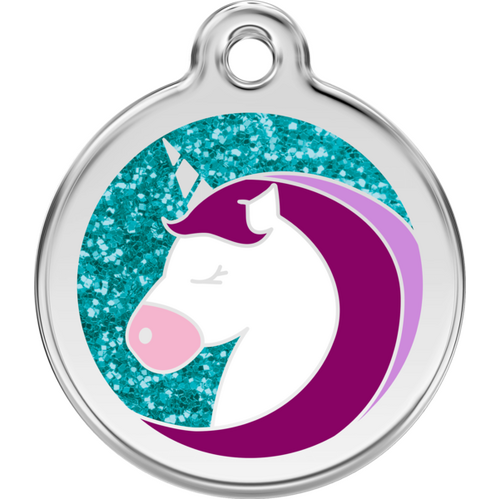 Red Dingo Glitter Unicorn Aqua - Lifetime Guarantee - Cat, Dog, Pet ID Tag Engraved