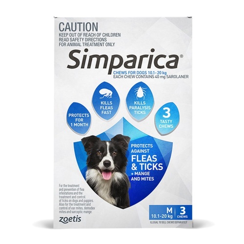 Simparica Chews for Medium Dogs 22 - 44lbs (10.1 - 20kg) - Blue