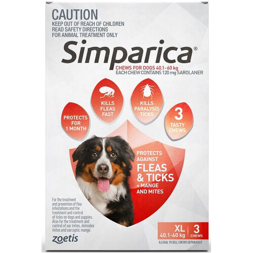 Simparica Chews for X-Large Dogs 88 - 132lbs (40.1 - 60kg) - Red