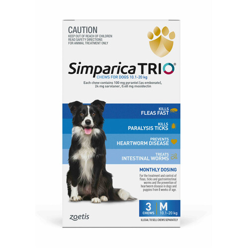 Simparica TRIO Chews for Medium Dogs 22 - 44lbs (10.1 - 20kg) - Blue