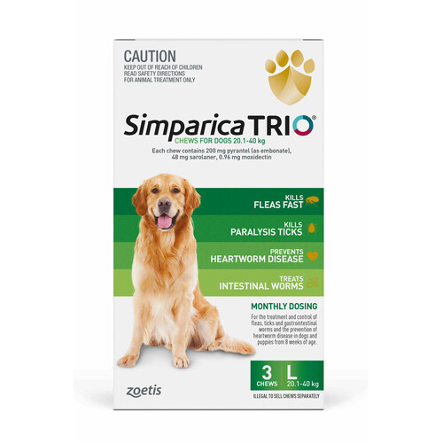 Simparica TRIO Chews for Large Dogs 44 - 88lbs (20.1 - 40kg) - Green