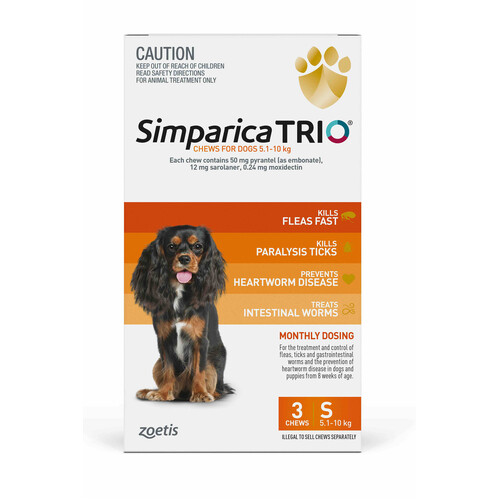 Simparica TRIO Chews for Small Dogs 11 - 22lbs (5.1 - 10kg) - Orange