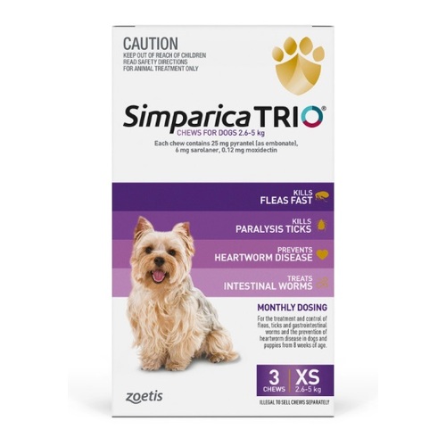 Simparica TRIO Chews for Dogs &amp; Puppies 5.5 - 11lbs (2.6 - 5kg) - Purple