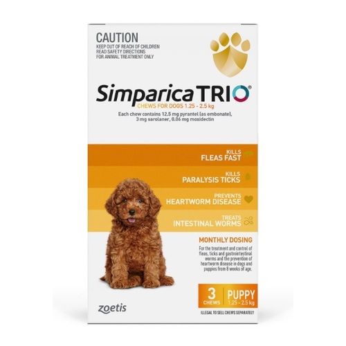 Simparica TRIO Chews for Puppies 2.8 - 5.5lbs (1.3 - 2.5kg) - Yellow