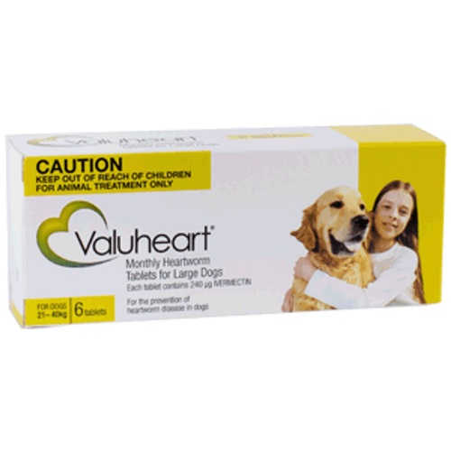 Valuheart Monthly Heartworm Tablets for Large Dogs 45 - 88lbs (21 - 40kg) - Yellow