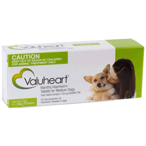 Valuheart Monthly Heartworm Tablets for Medium Dogs 23 - 44lbs (11 - 20kg) - Green