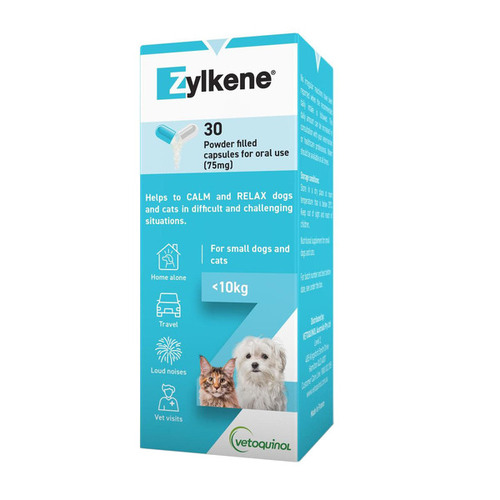 Zylkene Calming Supplement For Small Cats &amp; Dogs 0-22lbs (0-10kg Blue) 75mg